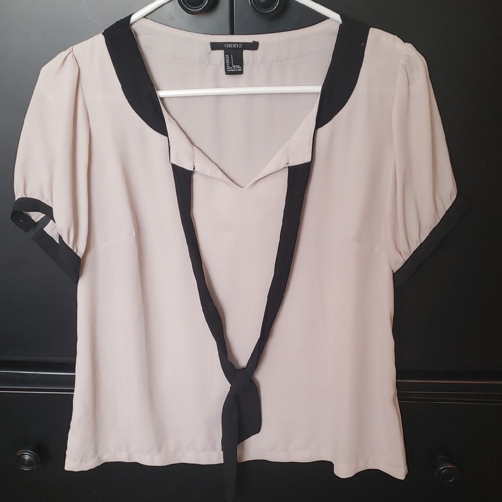 Forever 21 Cream Blouse with Black Trim